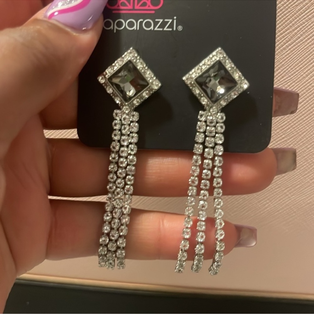 Silver Rhinestone Dangle Earrings NWT